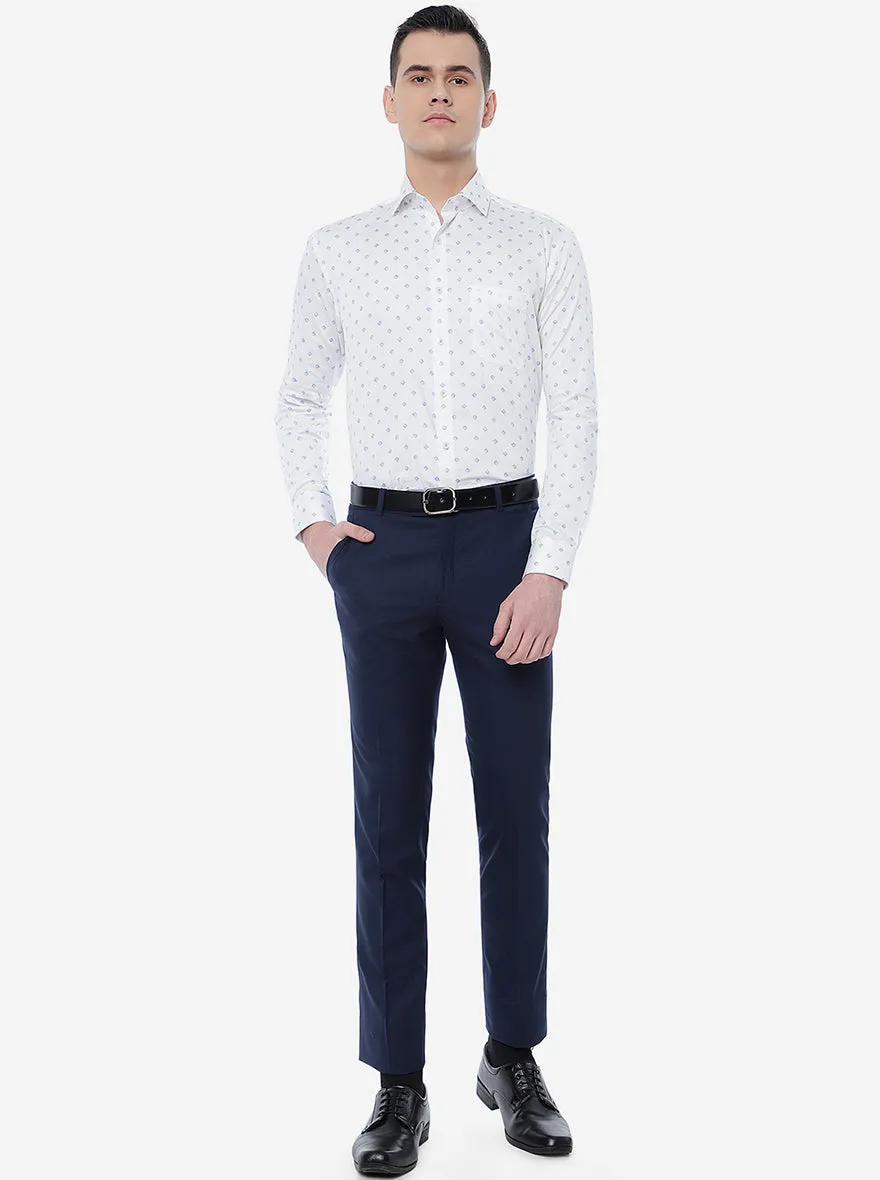 White Printed Regular Fit Formal Shirt | JadeBlue