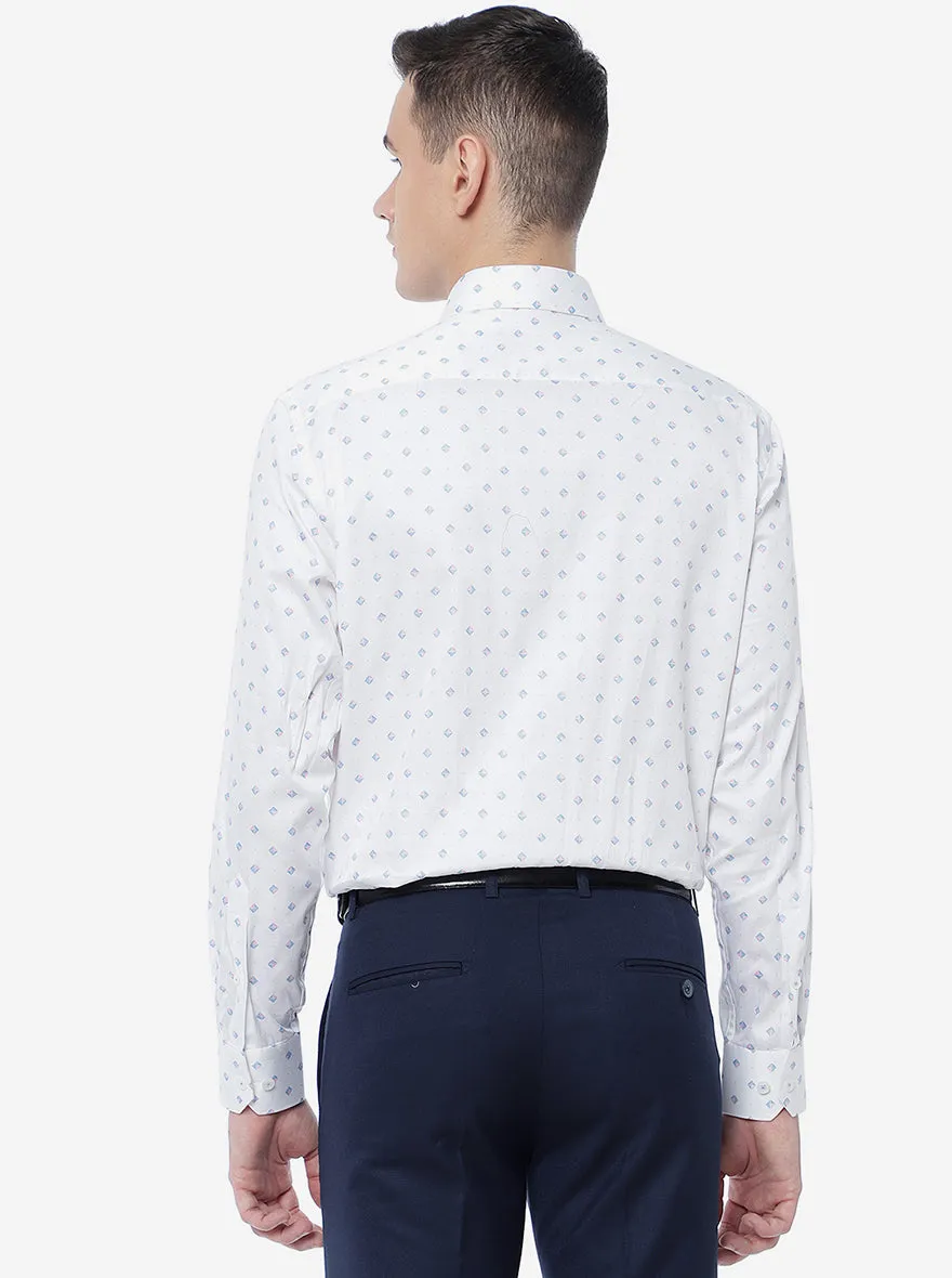 White Printed Regular Fit Formal Shirt | JadeBlue