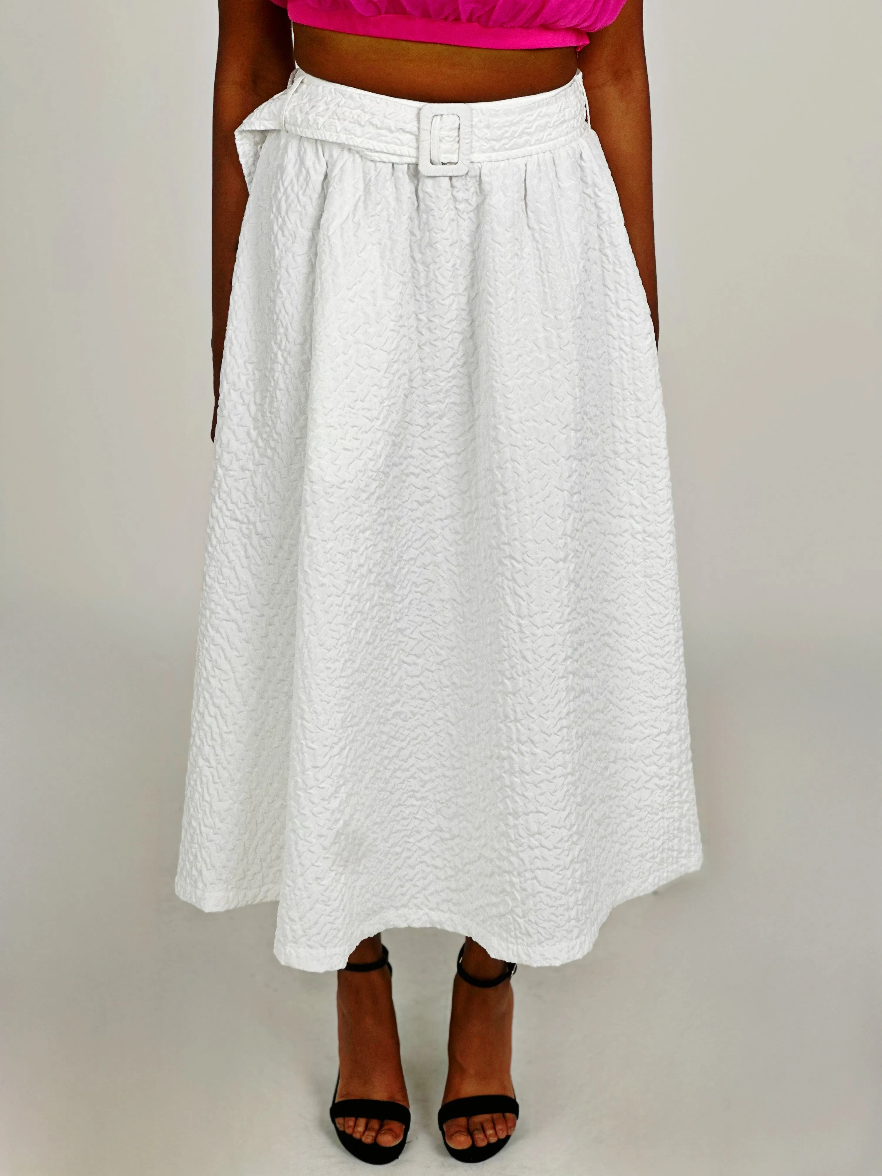 White Woven Midi Skirt