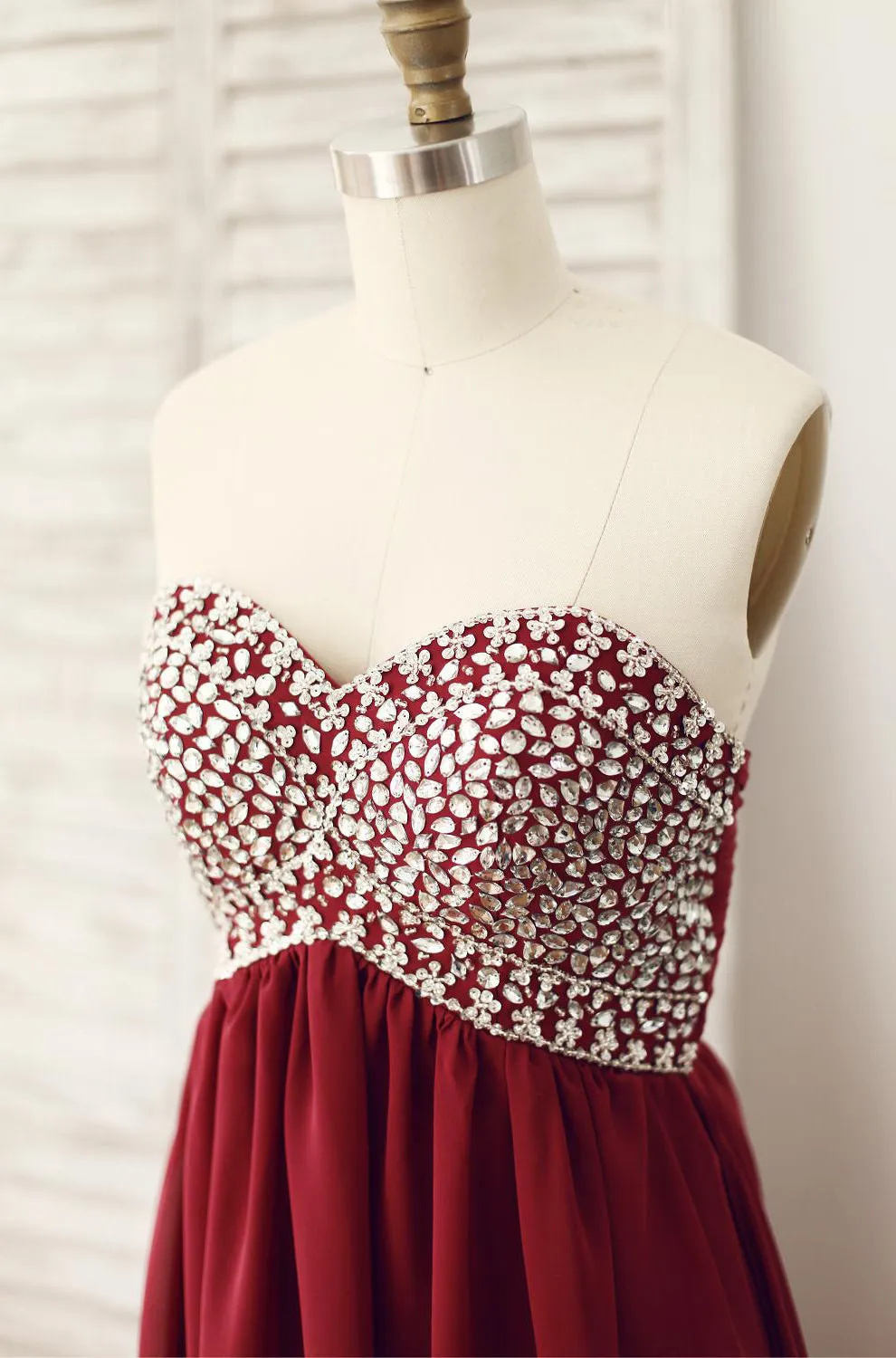 Wine Red Chiffon Beaded Sweetheart Floor Length Formal Dress, Charming Junior Prom Dress