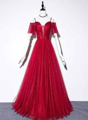 Wine Red Straps Off Shoulder Long Prom Dress Party Dress, Formal Gown Evening Dresses