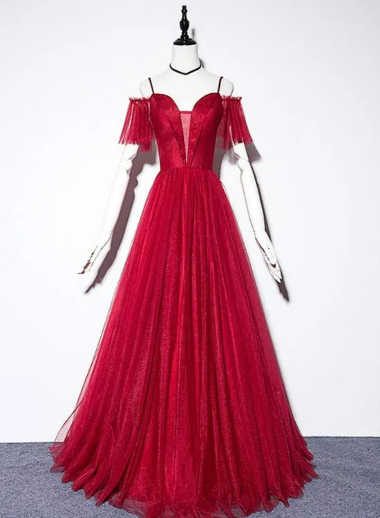 Wine Red Straps Off Shoulder Long Prom Dress Party Dress, Formal Gown Evening Dresses