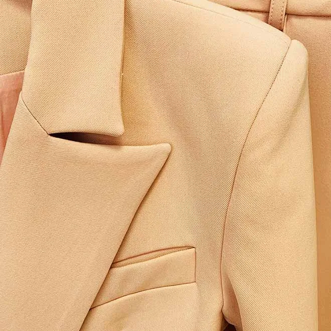 Women Brown Beige Pantsuit Double Breasts Fitted Blazer   Mid-High Rise Flare Trousers Pants Suit