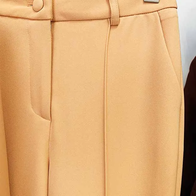 Women Brown Beige Pantsuit Double Breasts Fitted Blazer   Mid-High Rise Flare Trousers Pants Suit
