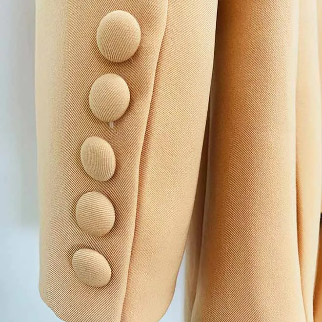 Women Brown Beige Pantsuit Double Breasts Fitted Blazer   Mid-High Rise Flare Trousers Pants Suit