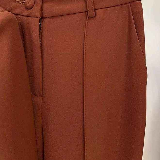 Women Brown Beige Pantsuit Double Breasts Fitted Blazer   Mid-High Rise Flare Trousers Pants Suit