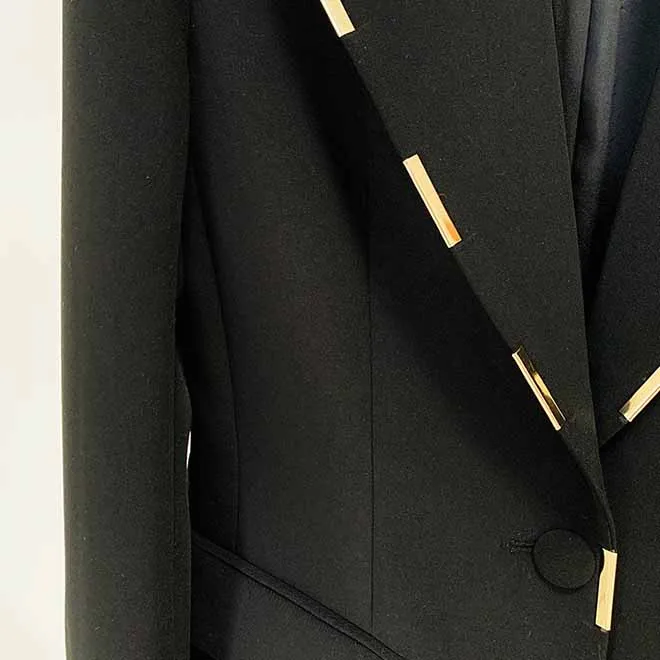 Women Cream/ Black One Button Pantsuit Metal Trim Fitted Blazer   Flare Trousers Pants Suit Wedding Suit