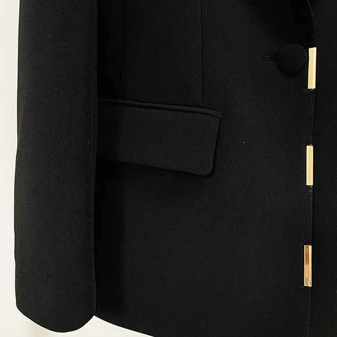 Women Cream/ Black One Button Pantsuit Metal Trim Fitted Blazer   Flare Trousers Pants Suit Wedding Suit