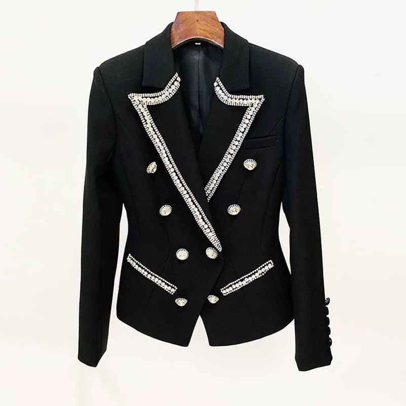 Women Double Beaded Formal Pantsuits Black Two Pieces Party Suit