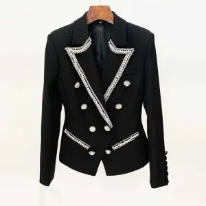 Women Double Beaded Formal Pantsuits Black Two Pieces Party Suit