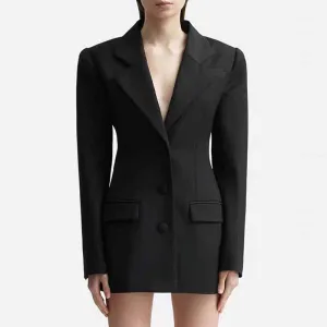 Women Hollowed Out Back Mid Length Blazer Dress