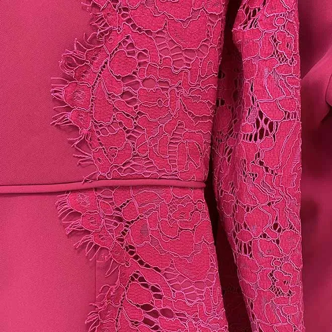 Women Hot Pink Light Pink Pantsuit Lace High Waist Fitted Blazer   Flare Trousers Pants Suit / Wedding Suit