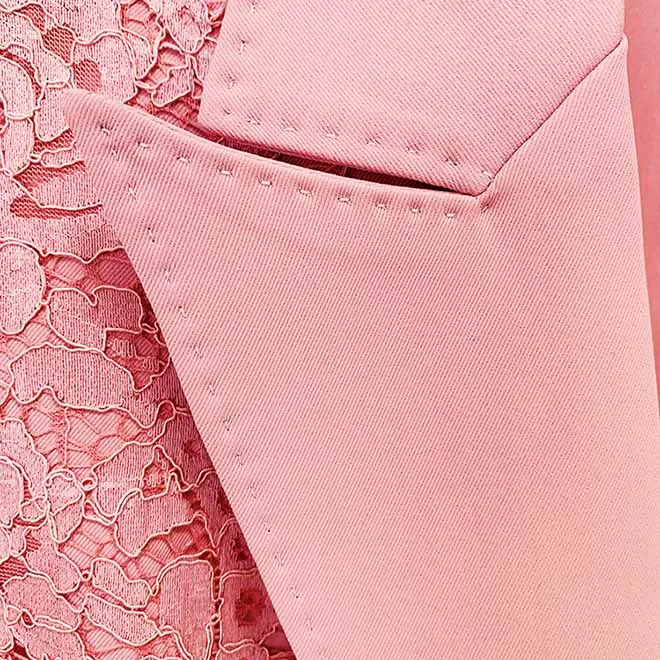 Women Hot Pink Light Pink Pantsuit Lace High Waist Fitted Blazer   Flare Trousers Pants Suit / Wedding Suit