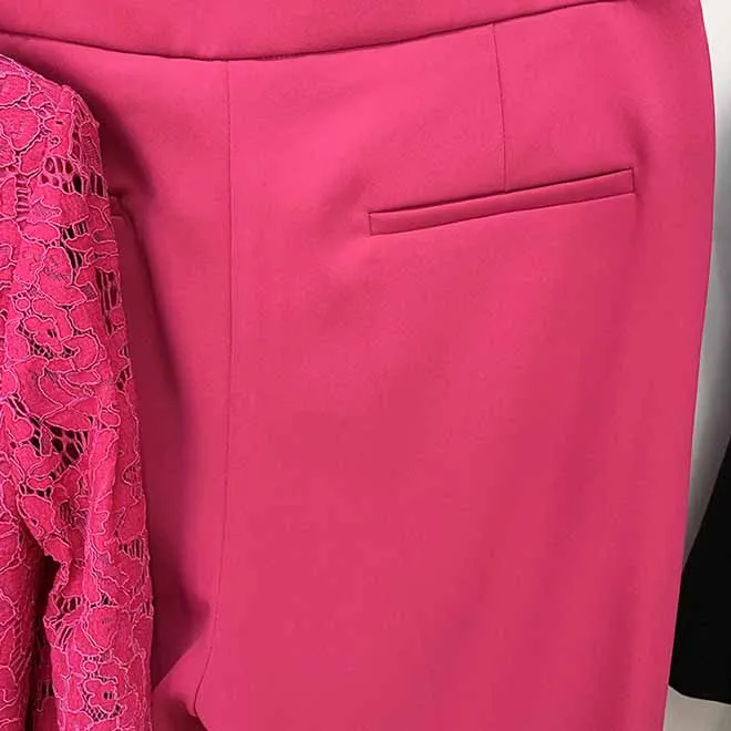 Women Hot Pink Light Pink Pantsuit Lace High Waist Fitted Blazer   Flare Trousers Pants Suit / Wedding Suit