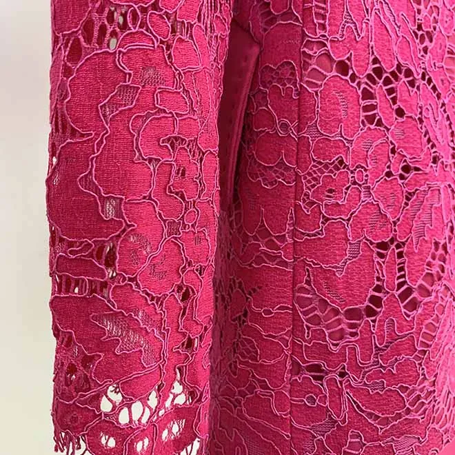 Women Hot Pink Light Pink Pantsuit Lace High Waist Fitted Blazer   Flare Trousers Pants Suit / Wedding Suit