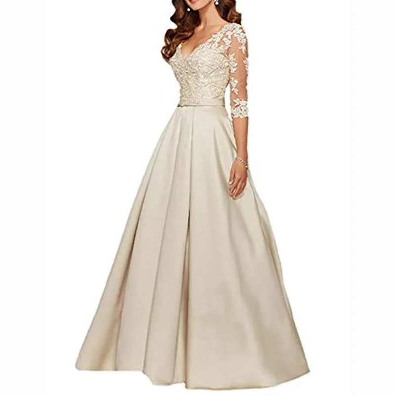 Women's A-Line Floral Lace Bridesmaid Dress Prom Party Dress