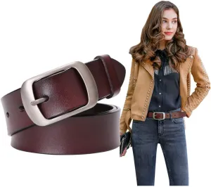 Womens Leather Belt for Jeans Pants with Pin Buckle width 1.3"