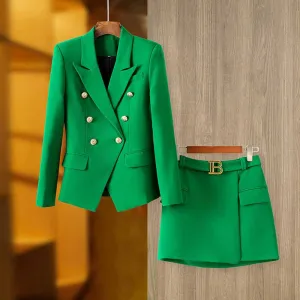 Women's Two Piece Green Tailored Skirt Suit Formal Skirt Suit