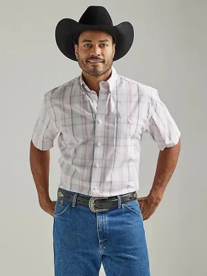 Wrangler Men's George Strait Short Sleeve 1 Pocket Button Down Plaid Shirt in Pastel Pink Plaid
