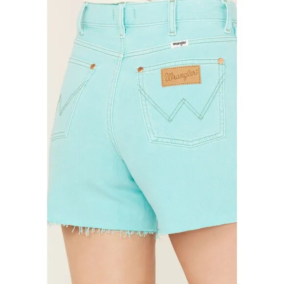 Wrangler Womens Donna Cutoff Denim Shorts 27 High Rise Aqua Blue Western New