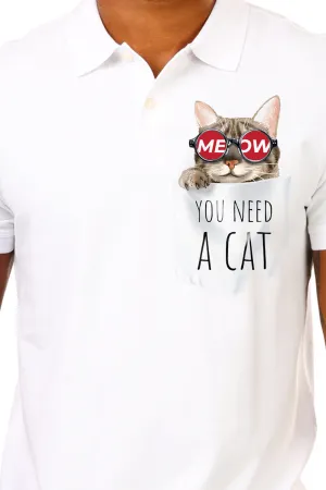 You Need a Cat - White premium Polo with Pocket Graphics Printed