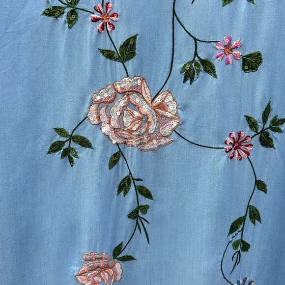 Zara Trafaluc Denimwear Floral Embroidered Kimono Light Denim Button Tie Small